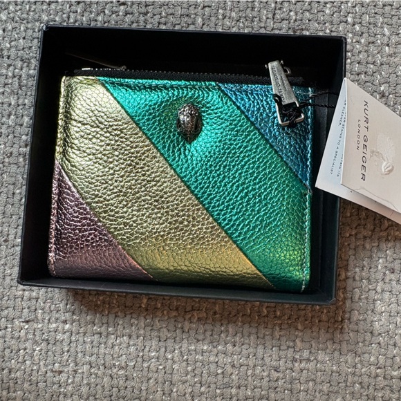 Kurt Geiger Mini Kensington Metallic Leather Bifold Wallet Pink Multi Eagle Head - Picture 5 of 16